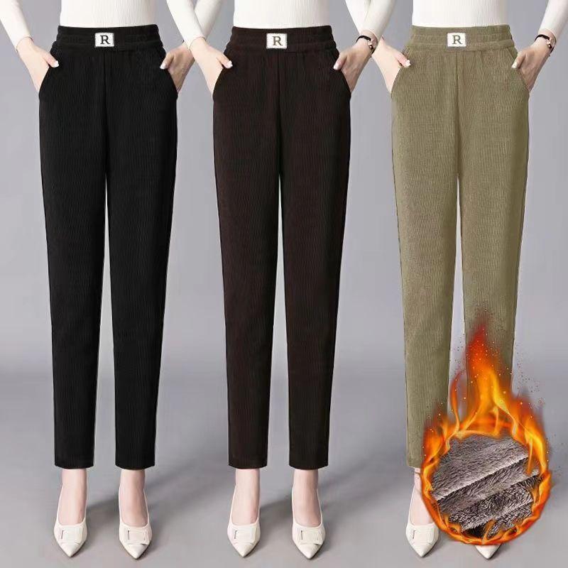 Casual Womens Thick Fleece Pants With High Waist And Pockets For Winter Comfort