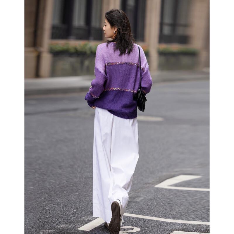 Women's Lamb Wool Blend Color-block Sweater