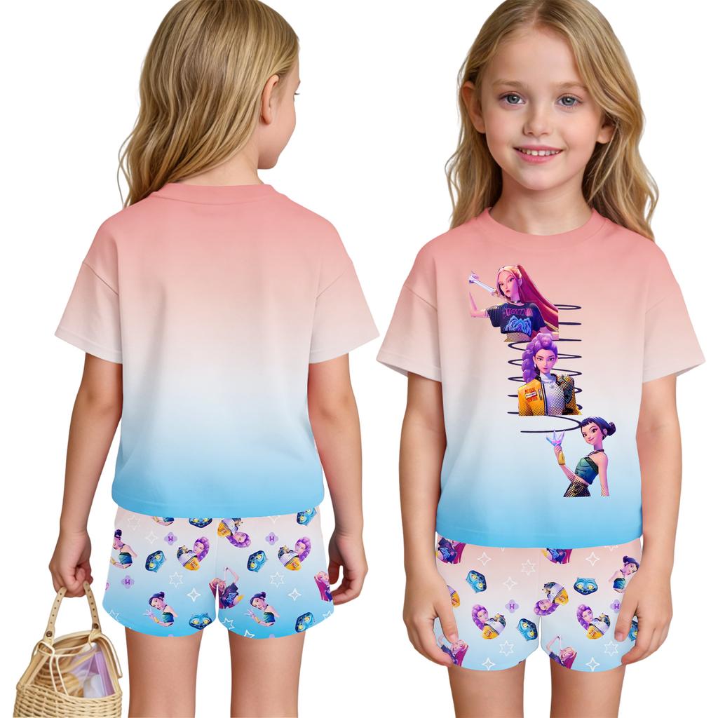 Children's Casual Short Sleeve And Shorts Letter Print Set