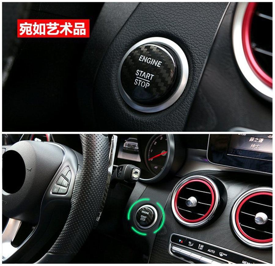 Samolepicí kryt tlačítka Start Stop motoru z uhlíkových vláken pro Benz třídy C GLC C200l