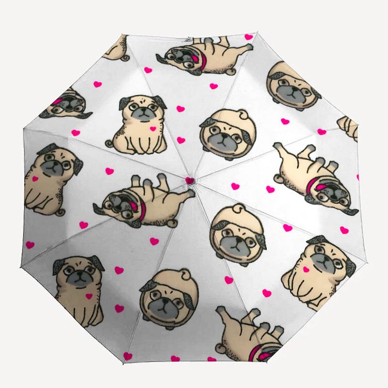 1pc Pug, Heart Automatic Folding Umbrella, Portable & Foldable Design with 8 Ribs, Casual Outdoor Accessory yy250805096
