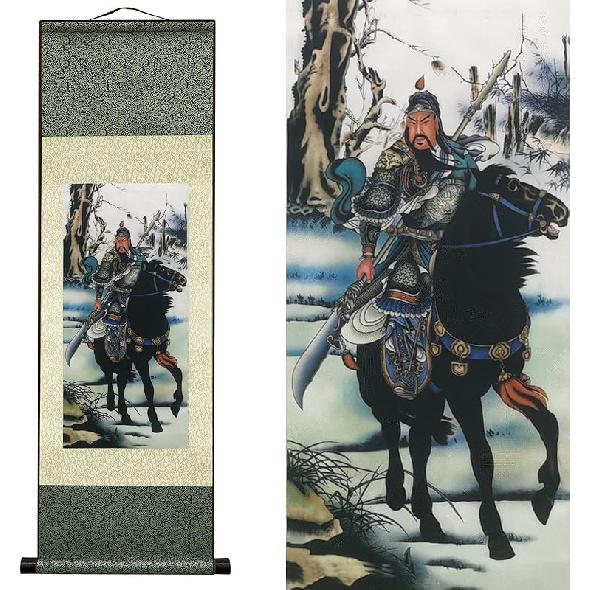 AtfArt Asian Wall Decor - Beautiful Silk Scroll Painting of Waterfall River Landscape - Mountain Spring Autumn Color Oriental Decor Chinese Art Wall