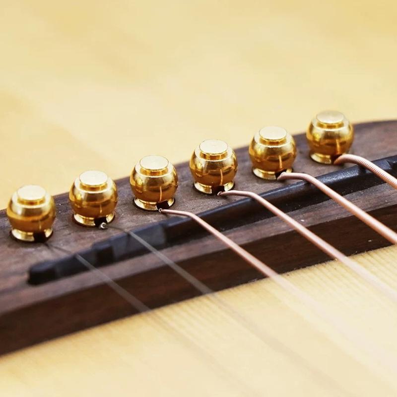 6Pcs Guitar Strings Nail Metal Acoustic Guitar Bridge Pins Brass Fixed Cone Pins String Nut Nails For Guitar Parts Replacement
