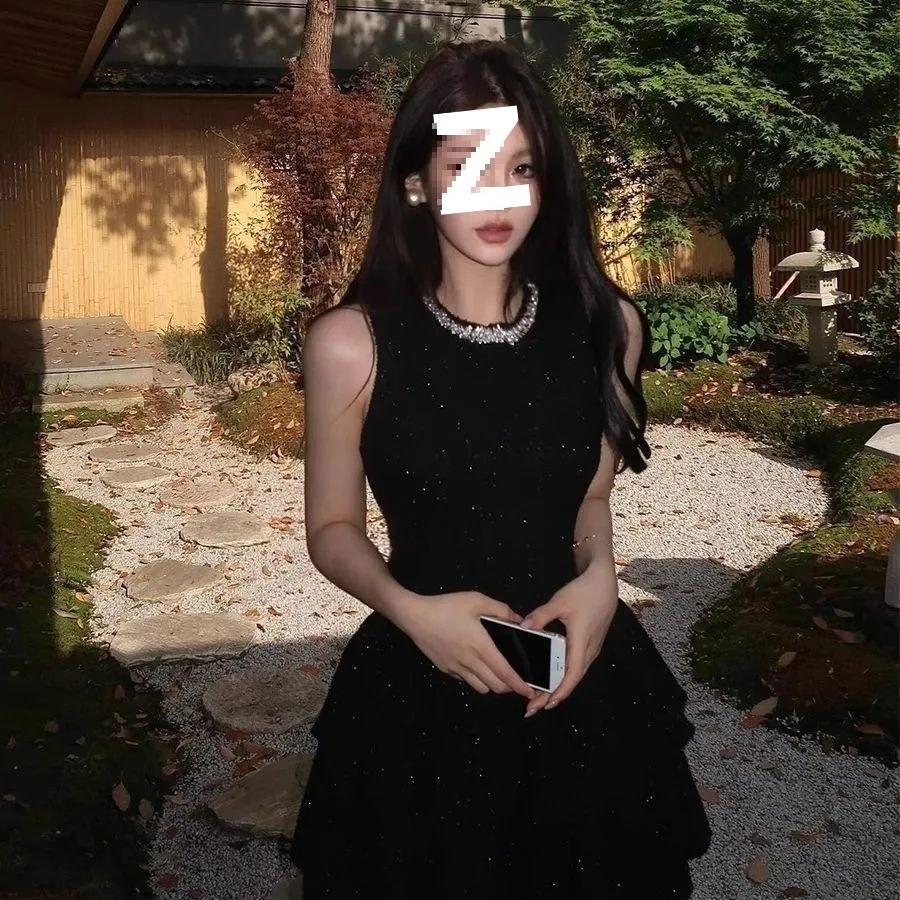 Beautiful Spice Girl Waist Dress Women's French Temperament Thousand Gold High Sense Small Black Dress Birthday Dress Short Skirt