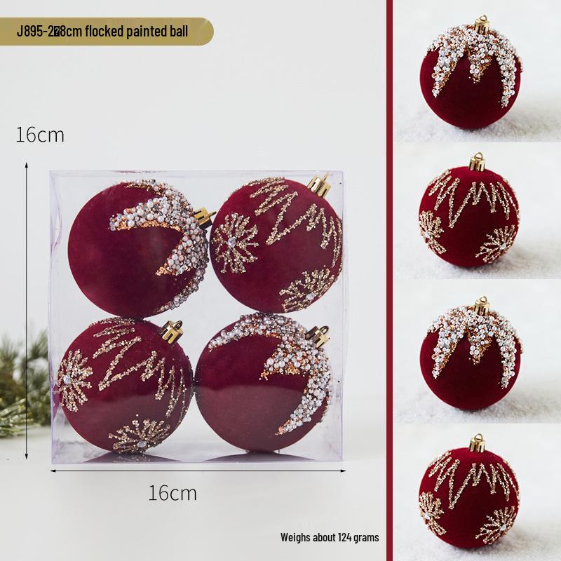Wine Red Flocked Christmas Tree Ornament Ball