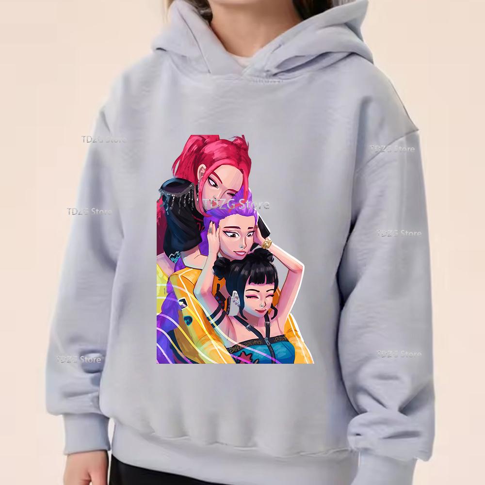 Fashion Girl Group KPop Devil Hunter Print Casual Sports Boy Girl Fleece Pullover Hoodie Autumn Children Long Sleeved Clothing