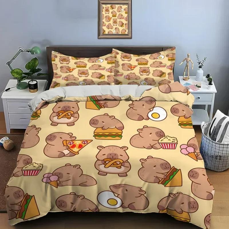 Schattig Cartoon Capybara Print Beddengoed Set Dekbedovertrek 1 Dekbedovertrek 2 Kussenslopen Beddengoed Set voor Volwassenen en Jongens Kerstcadeaus