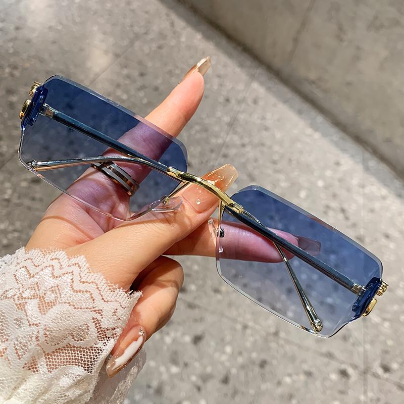 

Квадратные солнцезащитные очки без оправы для женщин Мужские новые солнцезащитные очки с узкой оправой Ретро с металлической отделкой в виде головы леопарда Солнцезащитные 90282 синий