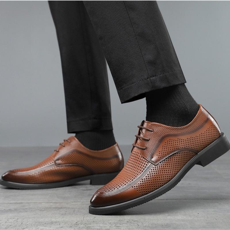 Fashion Men's Business Dress Shoes Summer Breathable Hollow Out Shoe Luxury Casual Leather Shoes for Men Lace Up Oxford Shoe Men Shoes