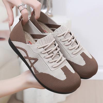 Women's Knit Mesh Sneakers Breathable Lace-up Walking Shoes Non-Slip Comfortable Casual Outdoor Flats Shoes Lightweight Running Sneakers for Women