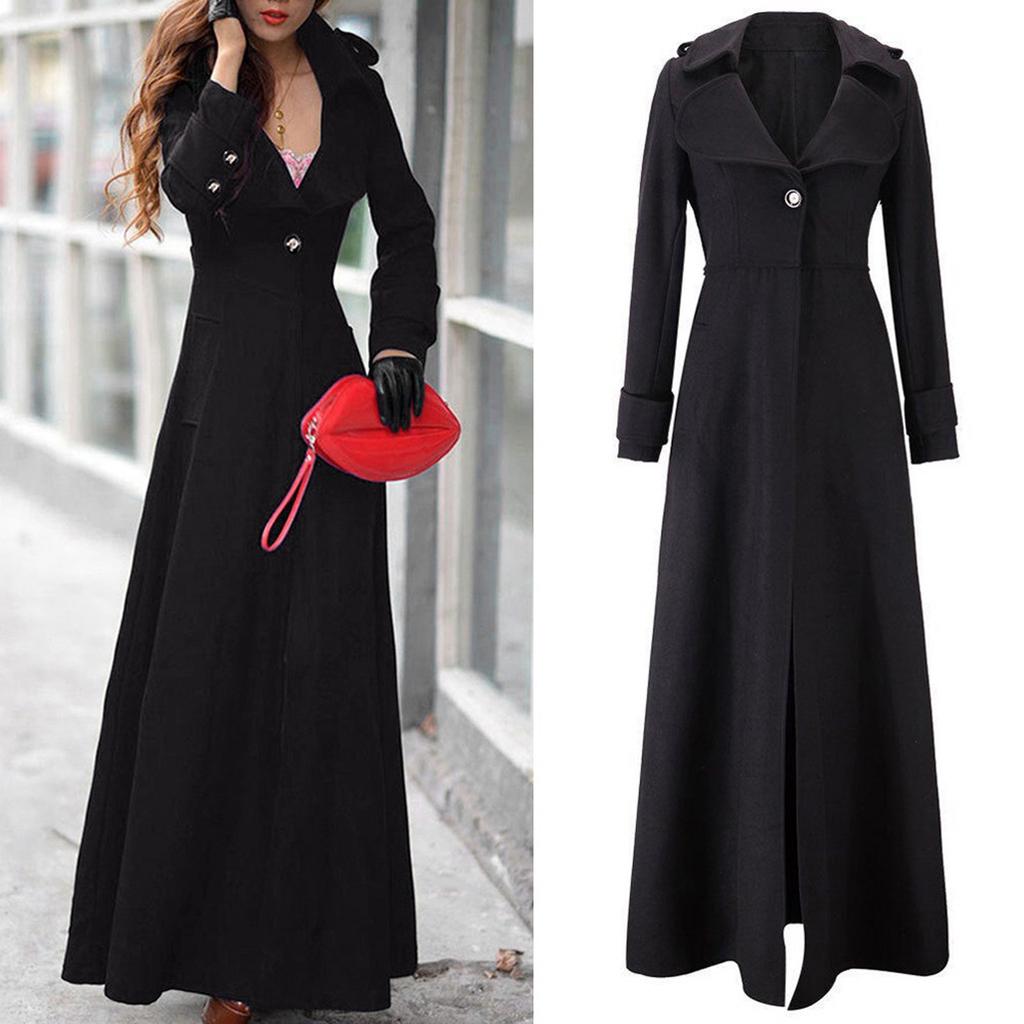 Fashionable Women's Slim-fit Faux Wool Coat, Extra-long Coat, Slim-fit Floor-length Windbreaker