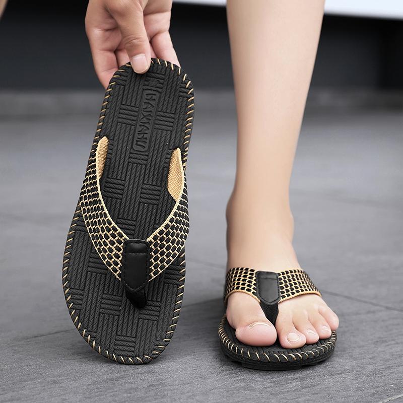 Cheap Summer Linen Slipper Men Indoor Home Shoes Lightweight Weaving Flip flops Men Bedroom Shoes Silent Casual Flip-flops Man