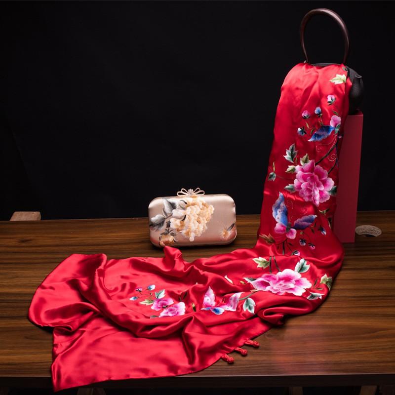 Su Embroidery Silk Scarf Long Double-sided Pure Shawl Gift Wedding Party