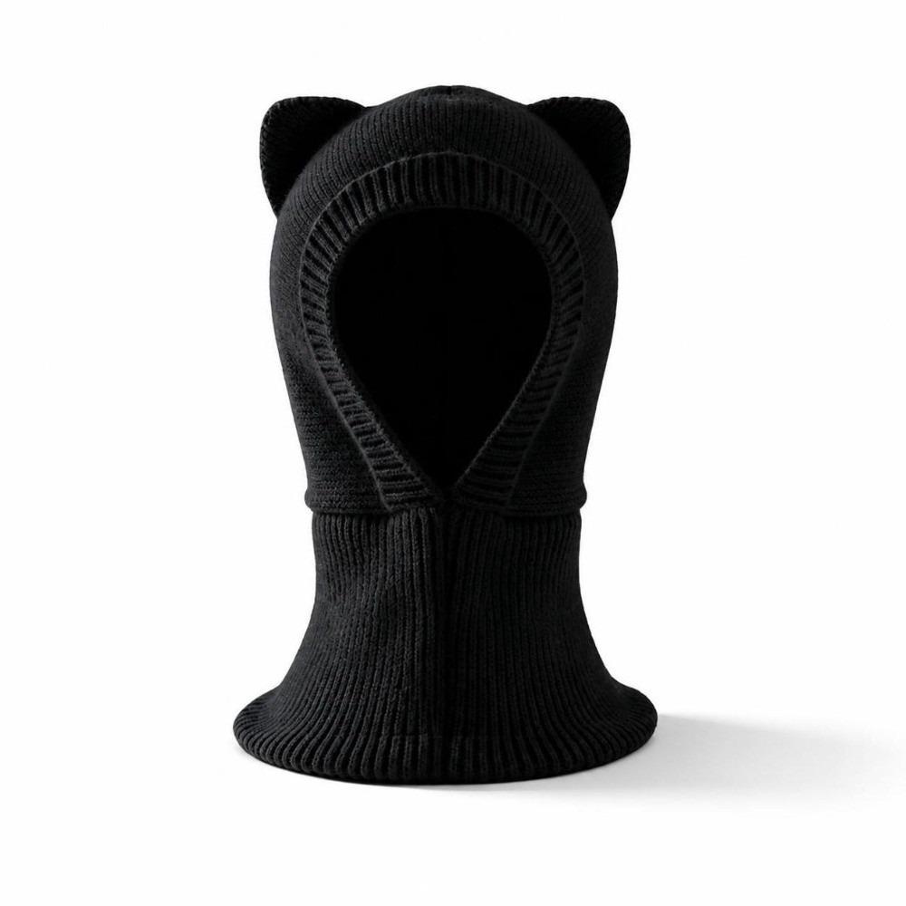 Woolen Knit Winter Balaclava Hat Solid Color Hooded Beanie  for 2-6 Y Boys and Girls