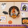 Holiday Hanging Ornament Halloween Gnome Rattern Wreath, Handmade Decoration with Spider And Tinsel Accents, Front Porch Decor Wreath for Door