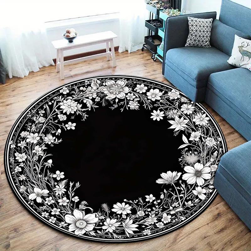 Retro-style Flowers Round Area Rug,Carpet Rug for Living Room Bedroom Sofa Playroom Decor,Non-slip Floor Mat