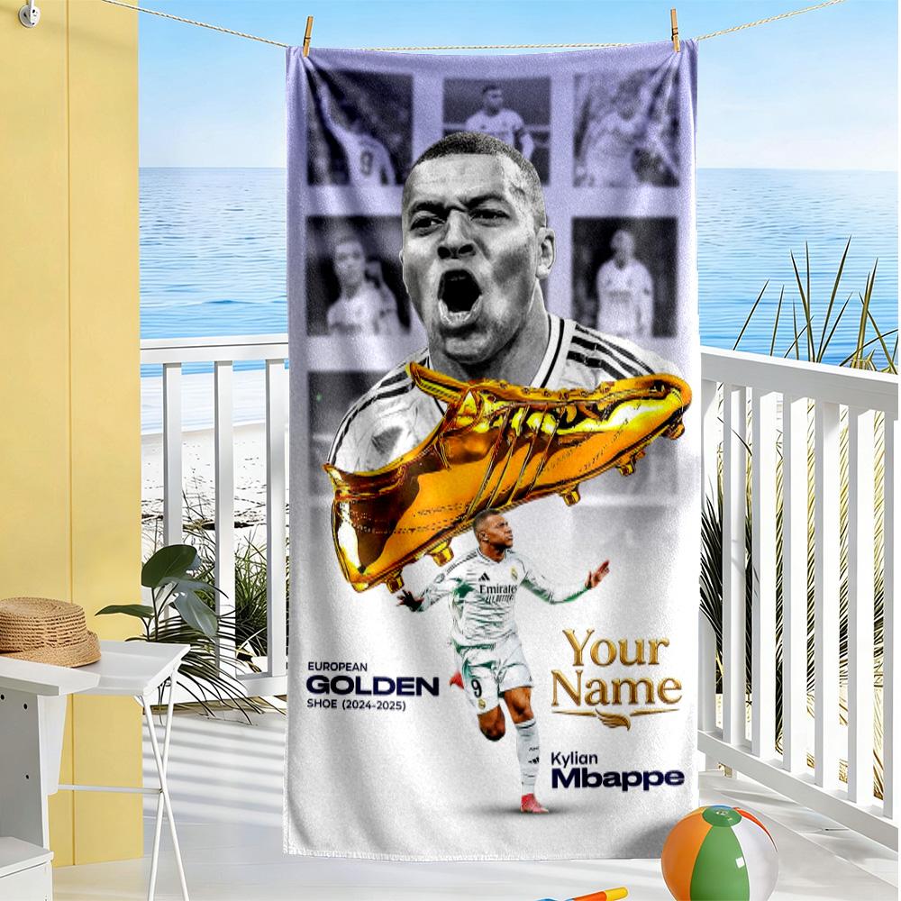 Mbappé Customized Name Beach Towel Super Soft Microfiber Quickdry Fabric Ideal for Travel Outdoor Swim Pool Yoga Surf Camping Hiking Gym Gift Holiday