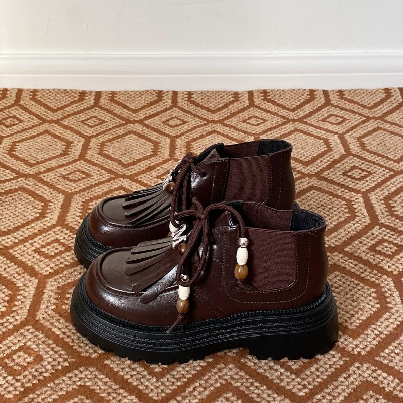 

Модные лоферы с кисточками на высокой платформе для женщин 2025 Новые модные удобные универсальные одинарные туфли в британском стиле 40