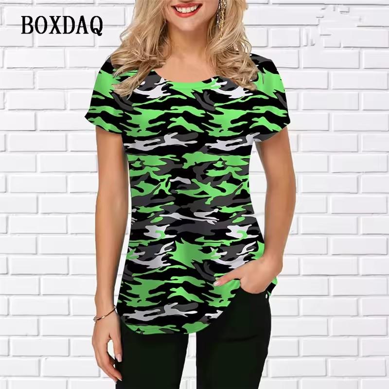 Fashion Women Camo T-Shirts Short Sleeve 3D Print Camouflage Style Ladies T Shirt Loose O-Neck Casual Summer Pullovers Tops Tee