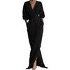 Elegant Solid V-neck Long Sleeve Slit Maxi Dress with Pockets