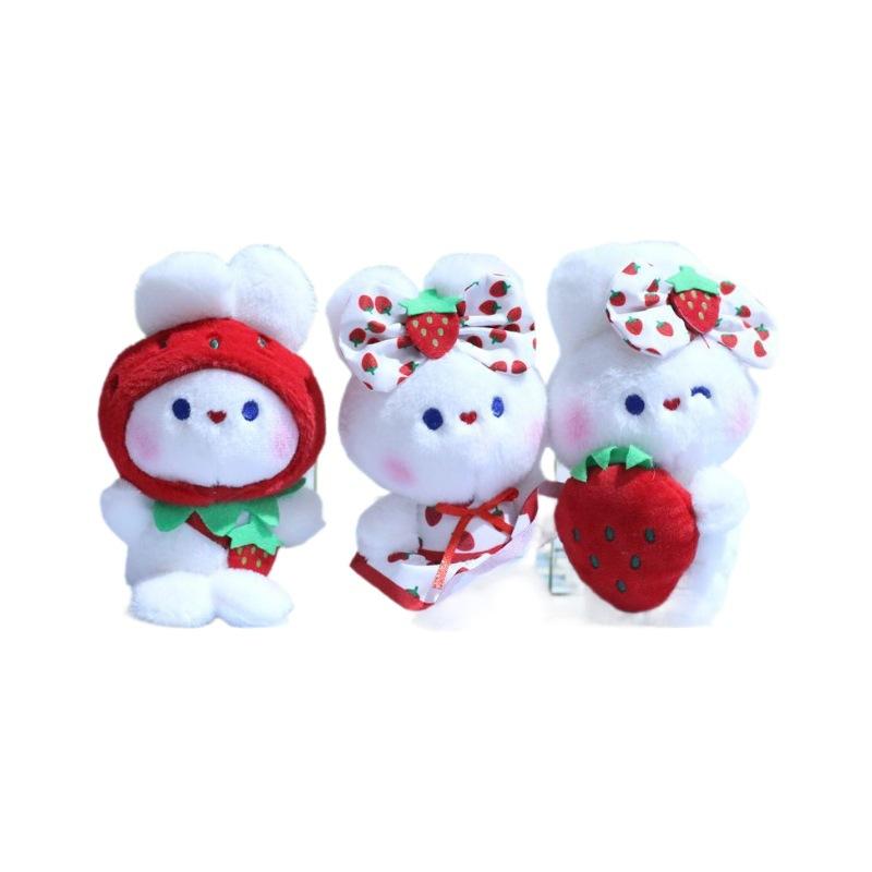 Cute Cartoon Plush Strawberry Rabbit Keychain Soft Stuffed Bunny Doll For Collectors