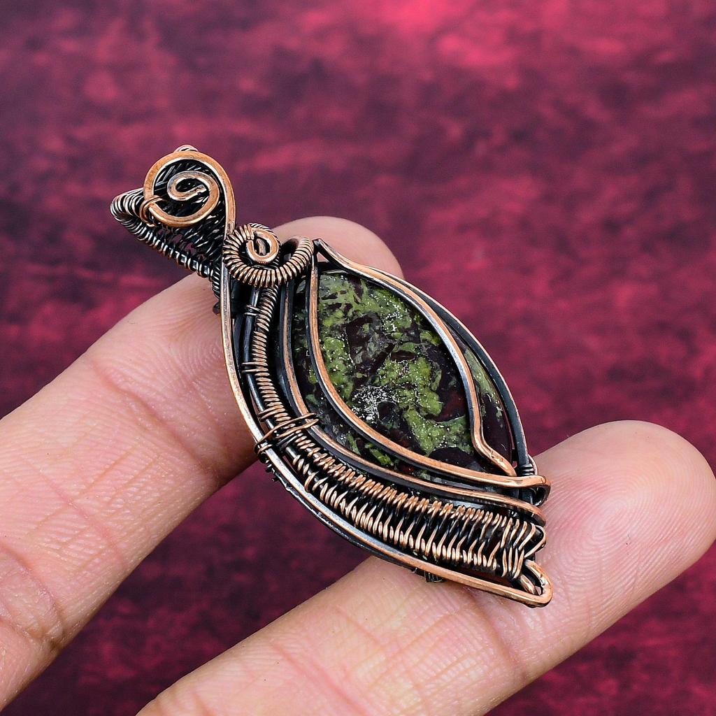Dragon Bloodstone Pendant Genuine Gemstone Pendant Copper Wire Wrapped Jewelry
