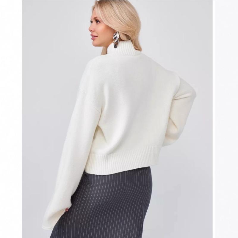 Autumn Winter High Collar Solid Simple All-match Sweater Ladies Flare Sleeve Fashion All-match Knitting Pullover Top