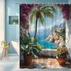 Tropical Ocean View Shower Curtain Palm Tree Beach Scene Waterproof Mildew Resistant Fabric For Bathroom Decor Non-Toxic