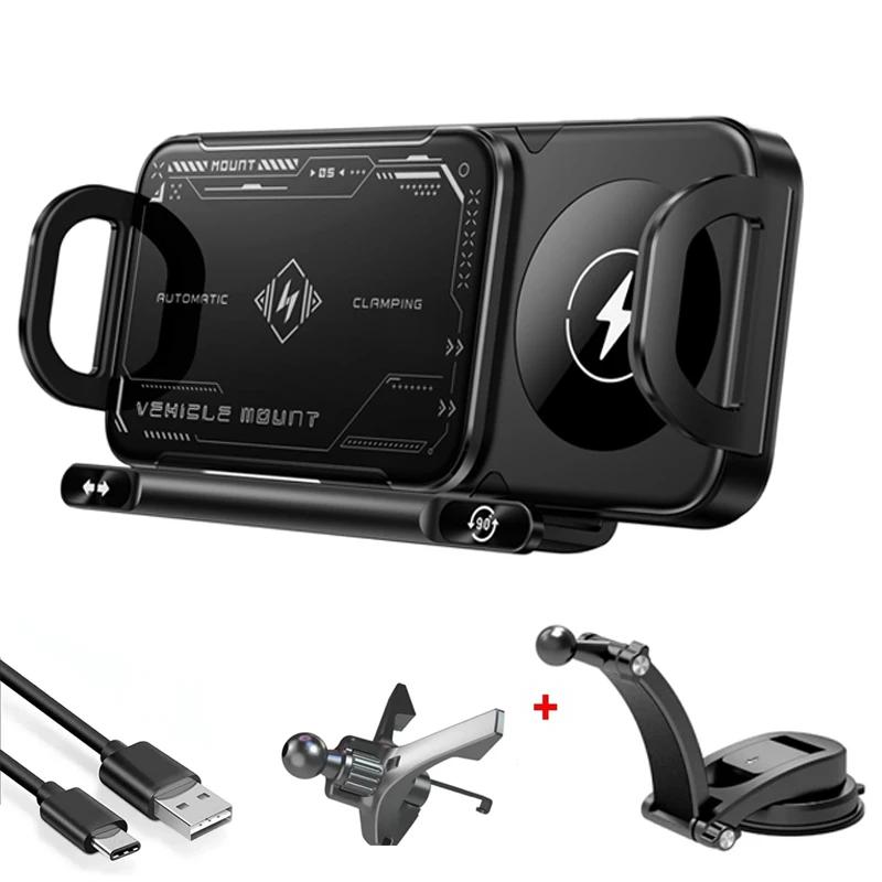 Dual Coil Fold Screen Car Fast Wireless Charger Stand For Samsung Galaxy Z Fold 6 5 4 S24 Ultra Xiaomi iPhone 16 15 14 Pro Max