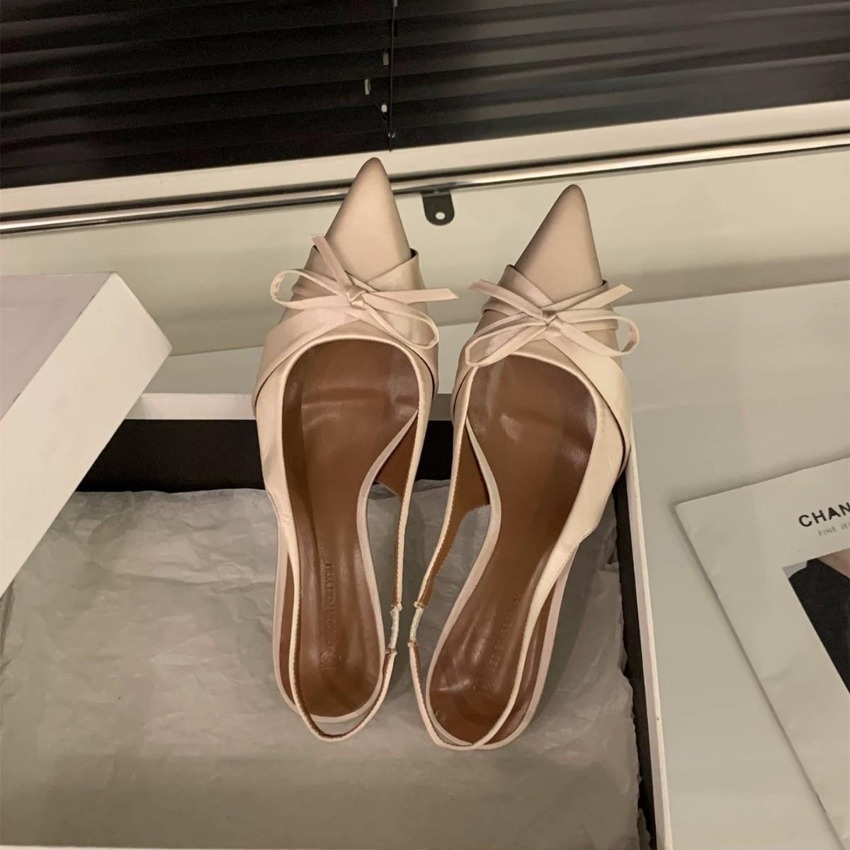 

French stiletto high heels bag head sandals women s shoes 2025 new summer temperament socialite black pointed single shoes 35 чёрный