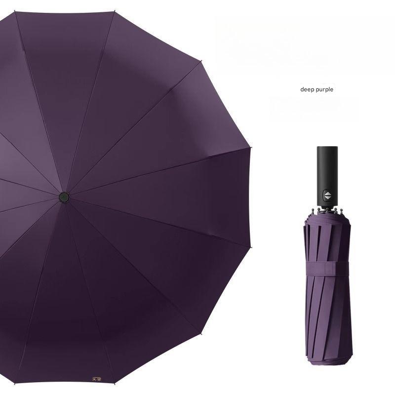 Fully Automatic 12 Bone Umbrella Enlarged Thickened and Reinforced Windproof Rainproof Portable Car-mounted Tri-fold Umbrella
