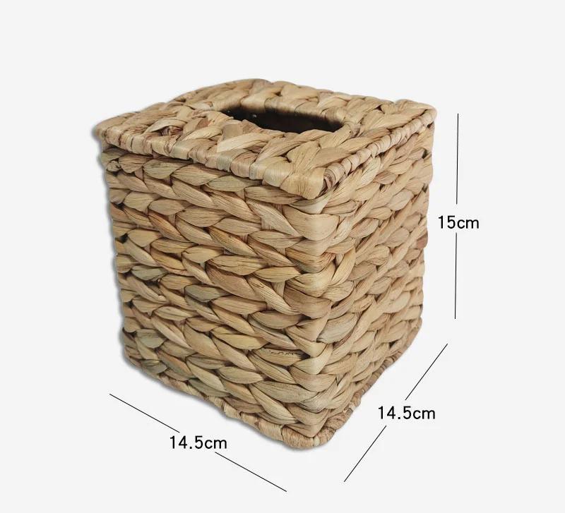 

Rattan Woven Water Hyacinth Tissue Box - Lid Included Sanitary Paper Box Household Living Room Pumping Paper Storage Organizer