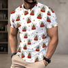 Men Plus Size Round Neck Short Sleeve T Shirt Christmas Teddy Bear Printed White Pullover