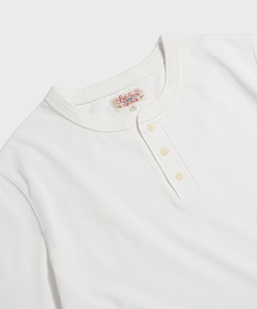 Ledeutoneido Vintage Cotton Short Sleeve Henley Tee Ivory