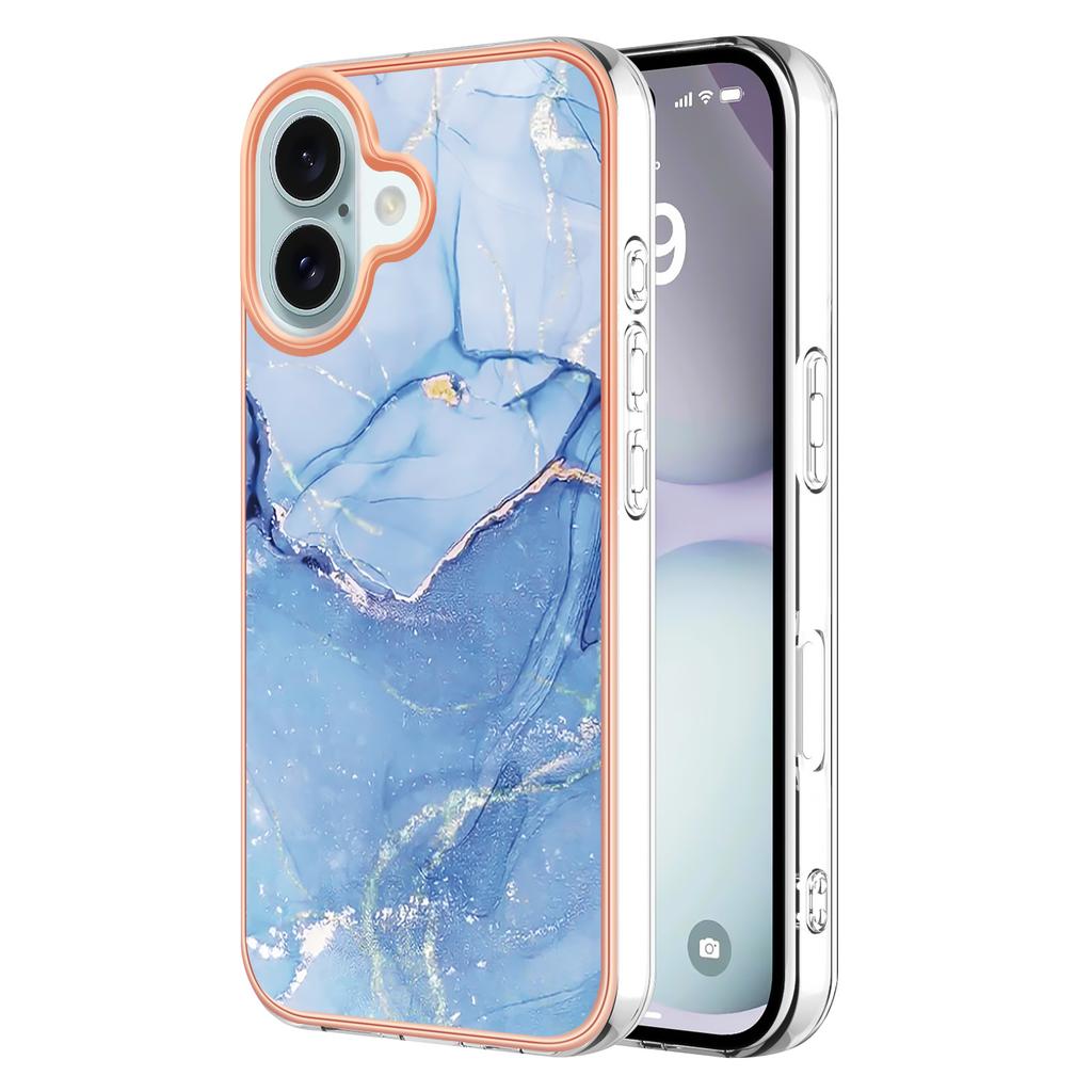 YB IMD Series-16 Style-E For iPhone 16 TPU Case Marble Pattern Electroplating Phone Cover