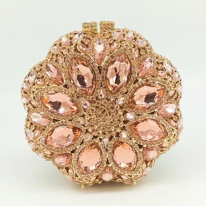 

Boutique De FGG (in stock) Round Circular Women Crystal Clutch Evening Bags Rhinestone Wedding Party Handbags and Purses Mini Size