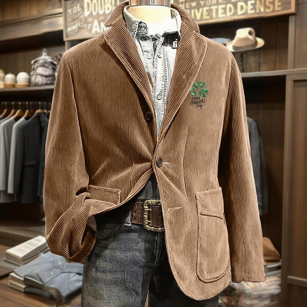 Men's Printed Corduroy Pocket Suit Jacket Cardigan Men's Casual Suit