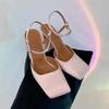 Fashion New Satin Mary Jane Fashion Sandals European American Women's Summer Square Head Thick Heel Shopping Commuting Style High Heels