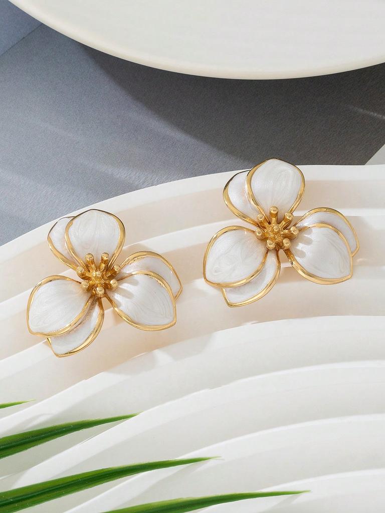 1pair Lovely Seaside Floral Drop Stud Earrings For Women