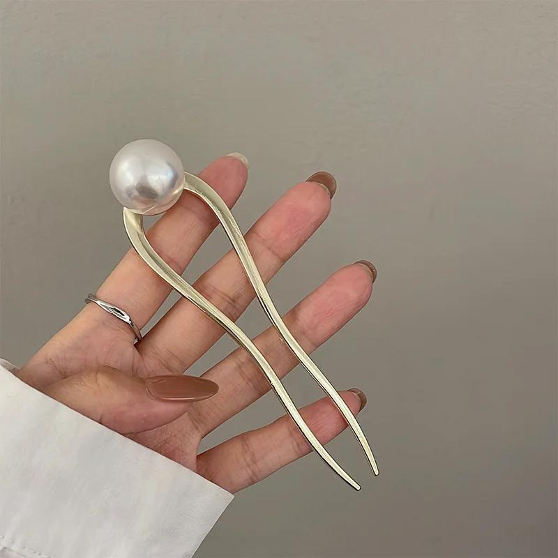 New Pearl Hairpins Korean U-shaped Metal Shell Hair Clip Pins Women Girls Hair Sticks Bun Maker Hair Styling Accessories Gifts