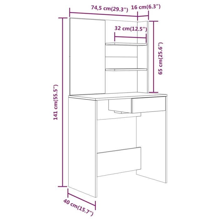 VidaXL Ensemble de Coiffeuse Table de Maquillage Tabouret Table de Coiffeuse Meuble de Chambre à Coucher Intérieur Chêne 3114146