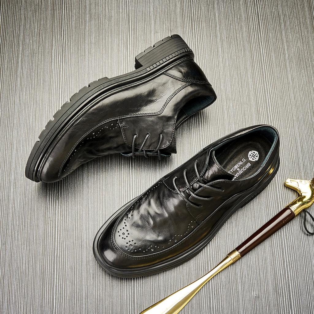 Scarpe in Pelle da Uomo Scarpe Business Casual in Pelle Scarpe con Lacci Punta Tonda Scarpe alla Moda con Fondo Alto Scarpe Versatili Traspiranti in Pelle Morbida Scarpe di Tendenza