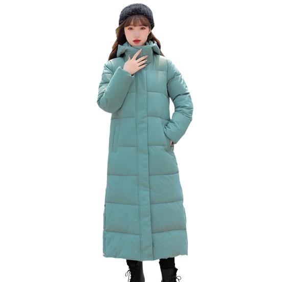 Women Cotton Coat Hooded Long Sleeve Pockets Side Slit Hem Down Jacket Solid Color Pockets Thickened Casual Outwear