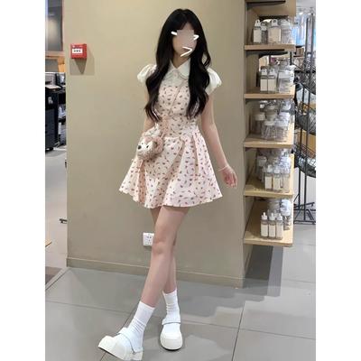 Princess Cake Short Skirt Foreign Summer Doll Collar Super Fairy Fake Two Floral Dresses