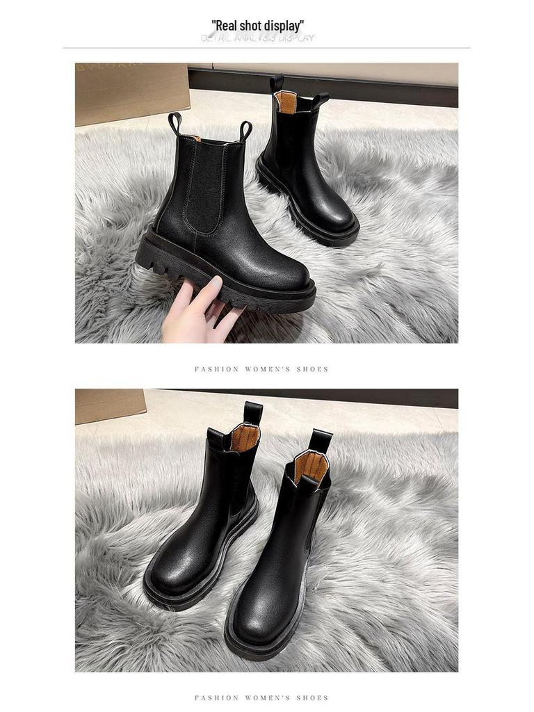 2024 Women's British Style Mid-Calf Martin Boots - Thick-Soled Chelsea, Trendy Autumn Chimney Style