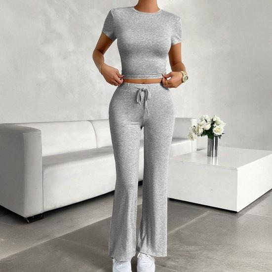 Women's 2 Piece Lounge Sets Short Sleeve Crop Top And High Waist Wide Leg Pants Matching Tracksuit Summer Casual Workout Outfits