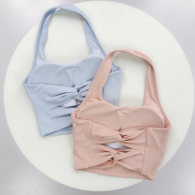 Shockproof Butterfly Knot Halter Backless Yoga Tank Top with Fixed Cups