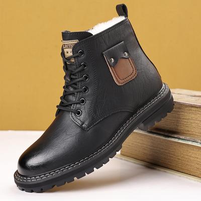 Fashion High Quality Leather Mens Boots Fashion Thick Bottom Outdoor Lace-up Walking Shoes Business Comfortable Mens Casual Boots
