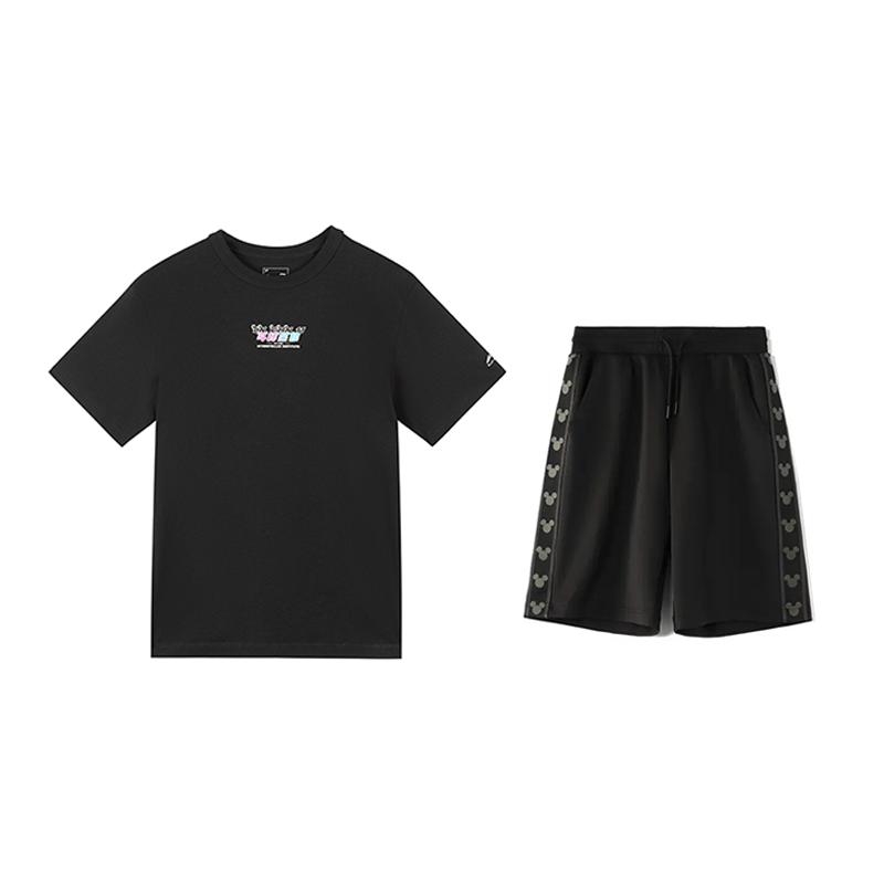 

Li Ning Сверкающая футболка с принтом звезды, с коротким рукавом, модные удобные шорты, повседневный спортивный костюм, унисекс, комплекты AHSU969-2+YKSV129-2 M