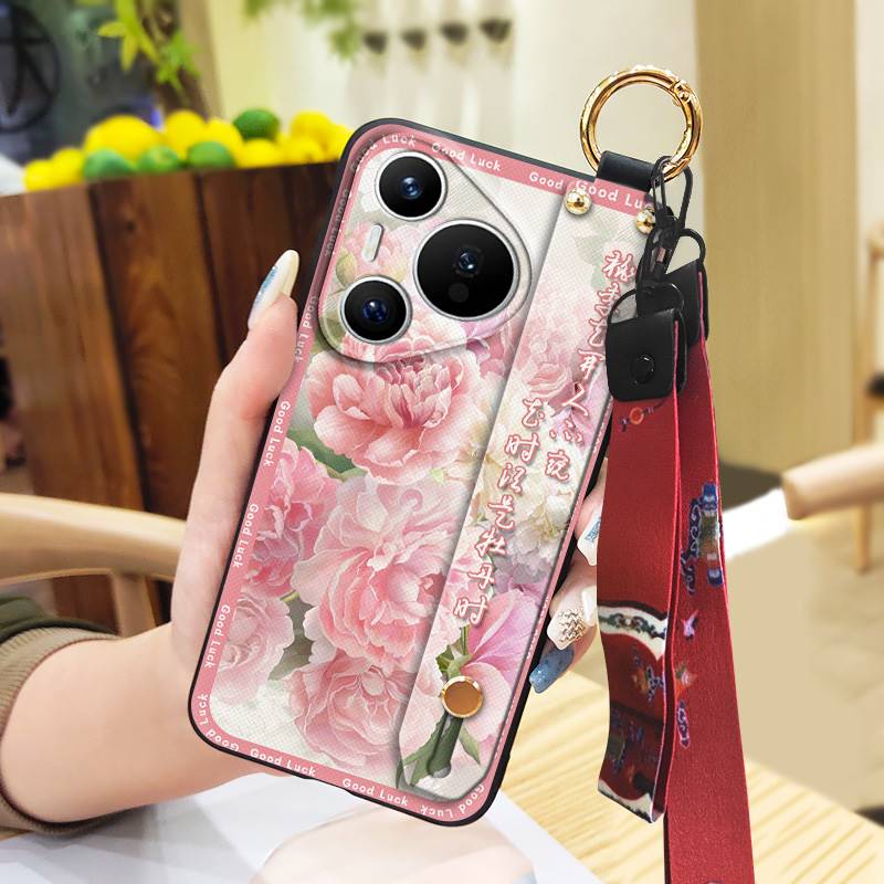 Durable For Mom Phone Case For Huawei P70 Pro/Pura 70 Pro+ Chinese Style Ring Silicone Protective Elderly Lady Lanyard